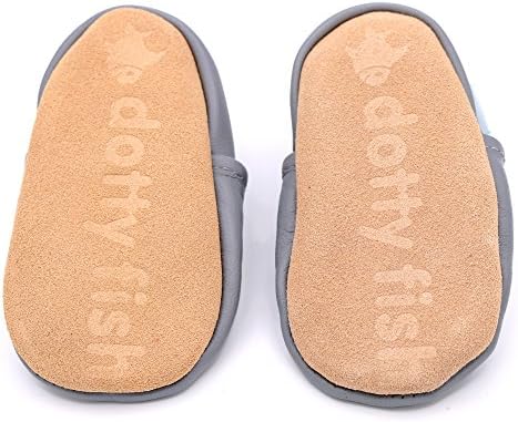 Dotty Fish Soft Leather Baby Shoes. Toddler Shoes. Boys and Girls. Non Slip. Grey Shoe with Panda. 2-3 Years (8 UK Child)