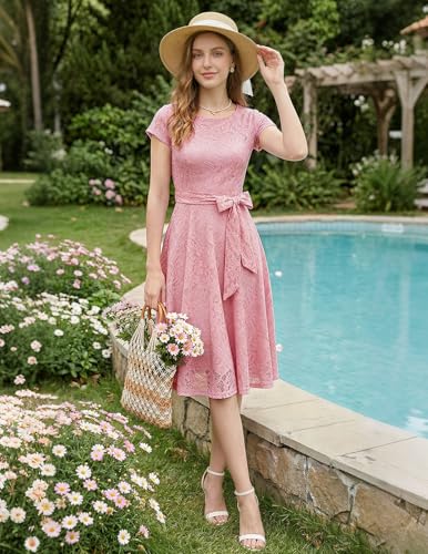Image of MUADRESS Women's Lace Cocktail Wedding Party Dress | Wedding Guest Ready,Homecoming Event Style,Bridal Shower Outfit,Dinner Date Look,Tea Party Occasion,Birthday wear