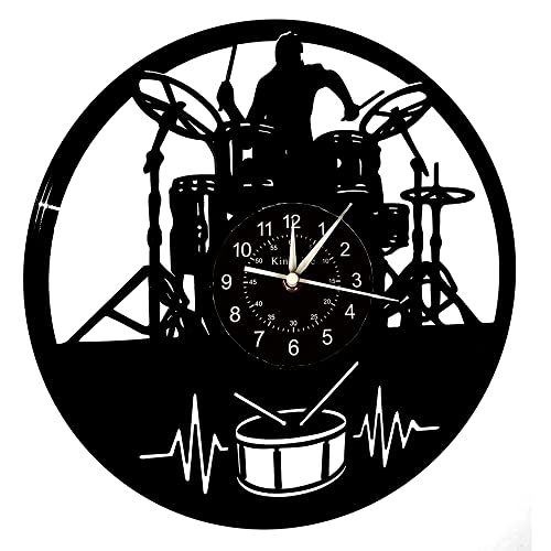Smotly Reloj de pared de vinilo, soporte de batería de música, reloj de pared para amantes de la música, reloj de pared para decoración de pared, regalo Cover