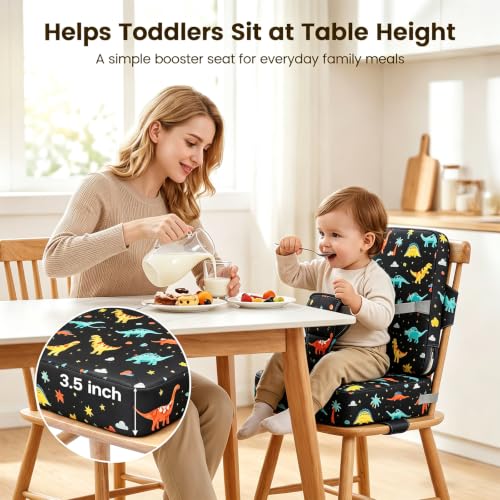 Image of Booster Seat for Kitchen Chair, Upgrade Toddler Booster Seat for Table | 3.5 inch High Density Foam Toddler Booster Seat for Dining Table with 5 inch Backrest, Front Safety Buckle, Travel Booster Chair