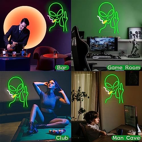 Image of Green Alien Neon Signs, Dimmable LED Neon Signs for Wall Decor Bedroom Man Cave Game Room Home Bar Party Decor, LED Alien Neon Light for Kids Birthday Gift (Green Alien)