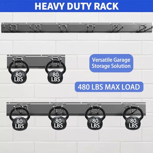 Garage-Tool-Organizer-Wall-Mount-48-Inch-Heavy-Duty-Garden-Tool-Organizer-Storage-System-Easy-Install-with-6-Adjustable-Straight-Hooks-for-Garage-Basement-Shed-Workshop-Black-Steel