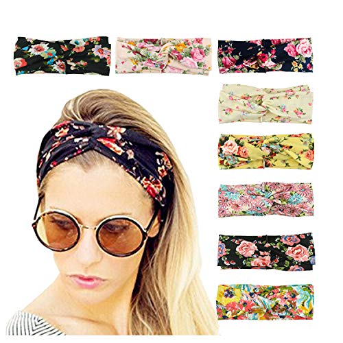 Image of DRESHOW 8 Pack Headbands for Women Yoga Knotted Headbands Elastic Criss Cross Hair Accessories Sports Head Wrap Non Slip