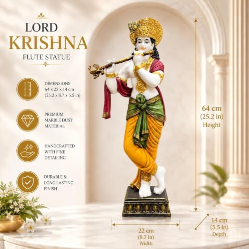 Image of ARMONIA Lord Krishna Idol Marble Dust Statue Murti | Krishana Sculpture for Home Decor, Pooja, Mandir & Gifting Item |Best Gift for Housewarming (25.1 Inches, Multicolor) (Including Microfiber Cloth)