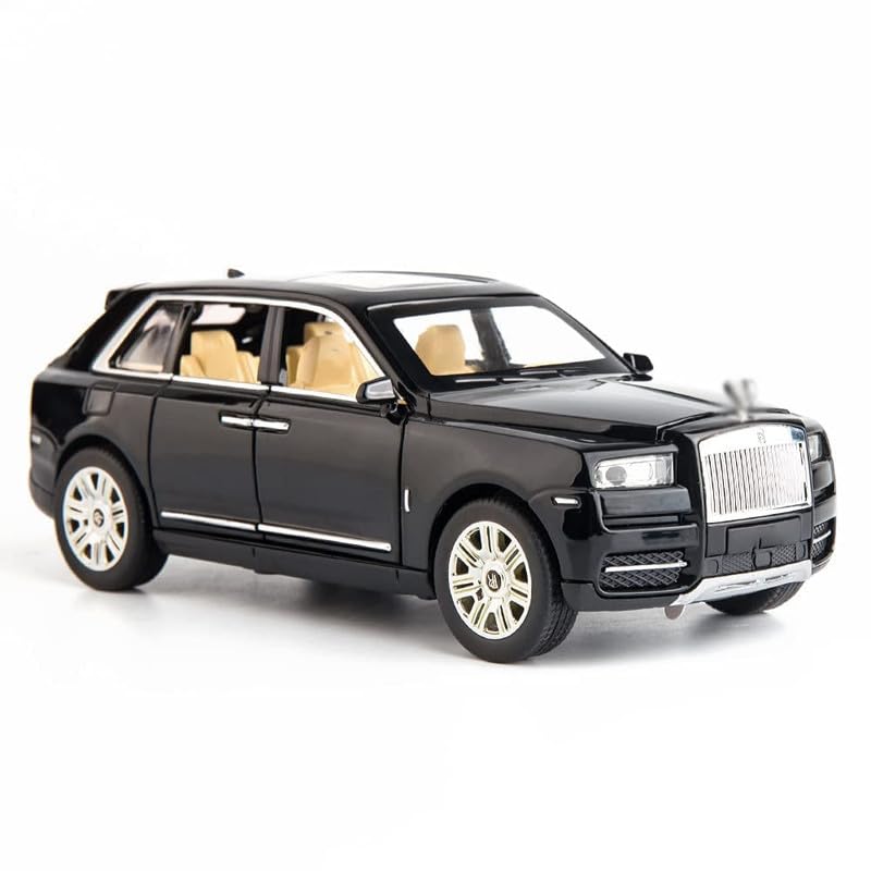 Image of Kids Model 1:24 RR Cullinan Die Cast Metal Car Pull Back Action Opening Doors with Realistic Engine Sound Lights Toy Car Gift for Boys - Black