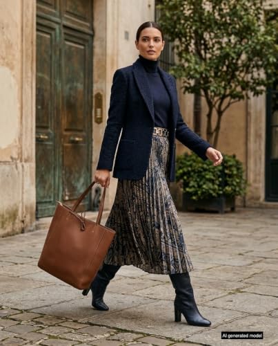Image of Genuine Italian Leather Tote Bag for Women, Large Slouchy Purse, Brown | Unstructured bag, raw unlined interior with zip pocket, top zipper, side ties, folds flat, fits a 16-inch laptop, lightweight