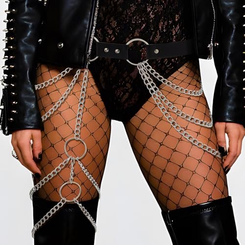 ELABEST Leather Thigh Chain Punk Leather Body Chain Rave PU Leg Belt for Women3