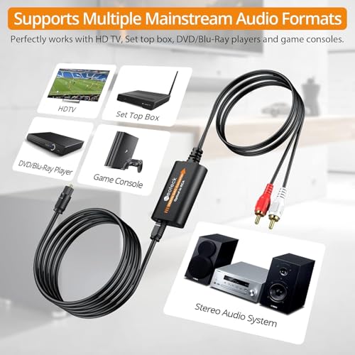 Image of Neoteck 192kHz DAC Converter 7ft /2.1m Optical to RCA Cable SPDIF to RCA Digital to Analog Converter for HDTVs Set-Top Boxes DVD /Blu-Ray Players-Male Output