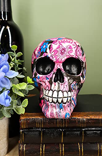 Ebros Gift Day Of The Dead Fuschia Pink Metronome Floral Tattoo Sugar Skull Statue As Decorative Halloween Prop Gothic Haunted Themed Skeleton Cranium Figurine #TOP6