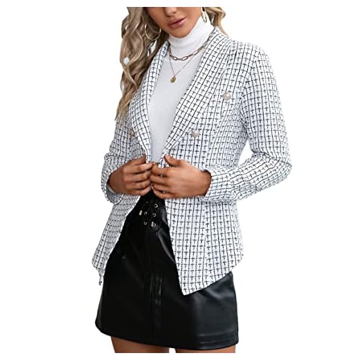 WBYFDC Dam liten kostymjacka rutig kontor damer blazer bröstad höst vardagliga fickor kvinna kostymer kappa, Vitt, XL