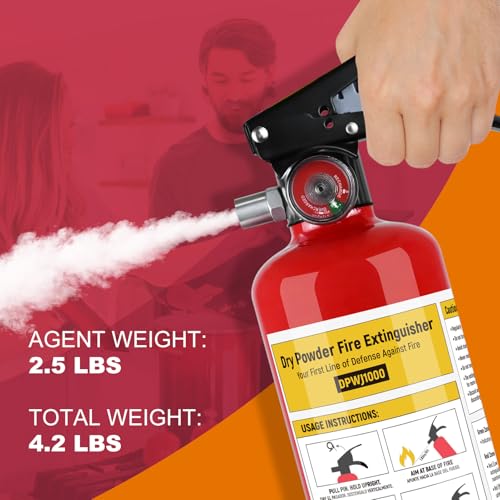 Image of 2 Pack ABC Fire Extinguisher - 2.5lb 1A:10B:C Dry Chemical Fire Extinguisher with Bracket for Home, Business, Boat, Truck, Quick Release Handle, Ideal for Electrical & Grease Fire Extinguisher