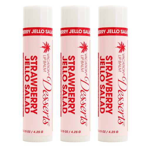 Vacation Strawberry Jello Salad SPF 30 Lip Balm, Hydrating Sunscreen for Lips, Water-Resistant, Lightweight, Transparent Sheen, Vegan Formula Made without Beeswax (Pack of 3)