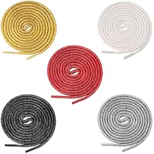 WEDDINGHELPER 5 Pairs 4MM Round Glitter Shoe Laces, Sparkly Metallic Shoelaces Replacement for Sneakers Boots - Gold Silver White Black Red