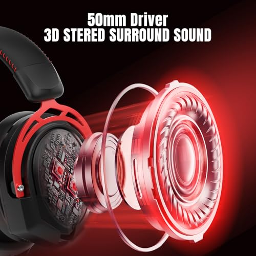 Image of K98 Gaming Headset with Mic, Wired Over Ear Headphones for PC, PS5, PS4, Xbox One, 50mm Stereo Surround Sound, Aluminum Frame, Memory Foam Ear Cushions, Noise Cancelling Mic (Black /Red)