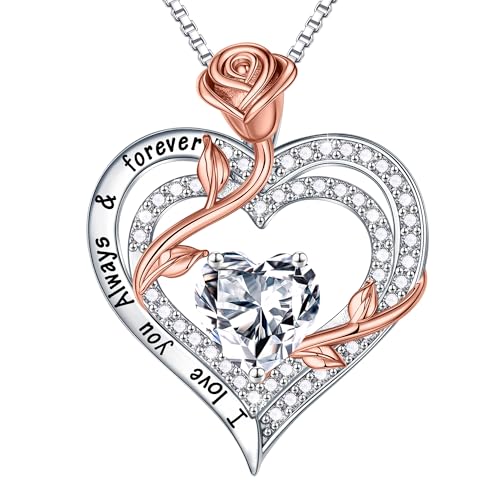MOOSEA Rose Heart Moissanite Necklace for Women, 1-3 ct D Color VVS1 Clarity 925 Sterling Silver Moissanite Pendant Necklace Anniversary Birthday Gifts for Mom Wife Girlfriend Jewelry Gifts
