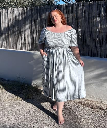Image of RITERA Plus Size Dresses for Curvy Women Square Neck Short Sleeve Summer Floral Smocked Maxi Dress with Pocket XL-5XL