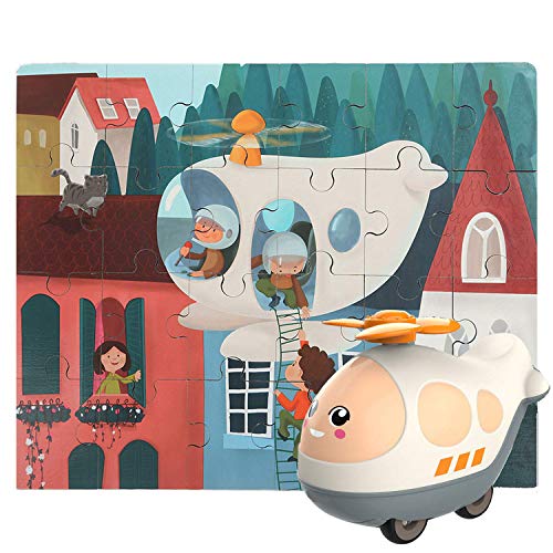 Nene Toys - Puzzle in Legno per Bambini + Auto Giocattolo per Bambini e Bambine da 2 a 6 Anni  Gioco Educativo e Didattico 2 in 1 per Lo Sviluppo Cognitivo di Bambini in età Prescolare [Elicottero]
