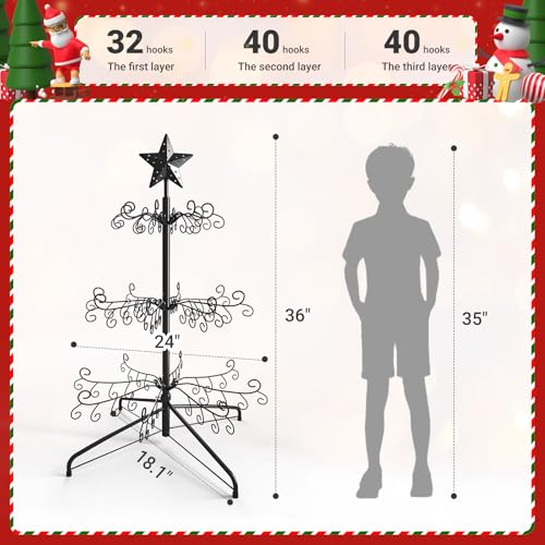 image for ELYKEN Christmas Ornament Display Stand Tree,112 Hanger Hooks for Baub