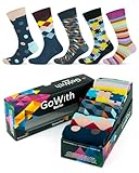 GoWith 5 Pairs Rayon Made From Bamboo Men’s Funny Socks, Happy Crew Socks, Soft Comfortable Thin Breathable, Gift Box, Assortie, M/L, 3563