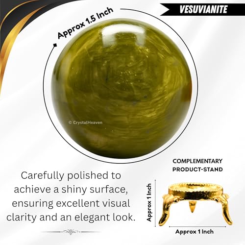 Image of Certified Vesuvianite Crystal Ball for Meditation - Premium Crystal Vastu Items for Home and Feng Shui Items for Good Luck - Ideal for Pooja Supplies and Spiritual Practices (1.5 inch Inch)