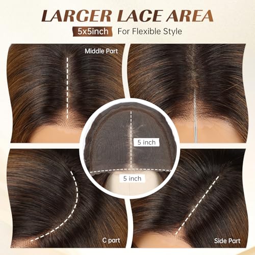 Image of KKU 16 Inch Ombre Brown Human Hair Wigs for Women,5x5 Lace Front Wigs Human Hair,wigs for women