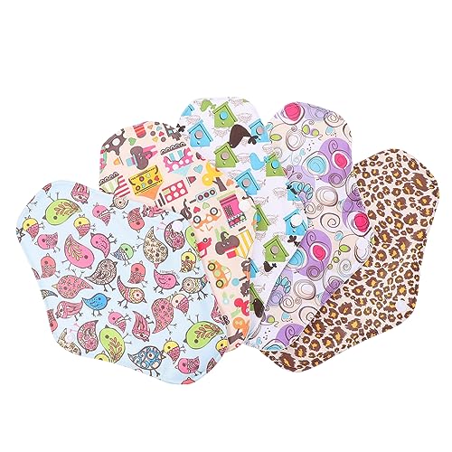 SHERCHPRY 5 Piezas Compresas de Bambú Reutilizables y Absorbentes y Ecológicas con Alas Colores Aleatorios para Menstruación y Uso Diario