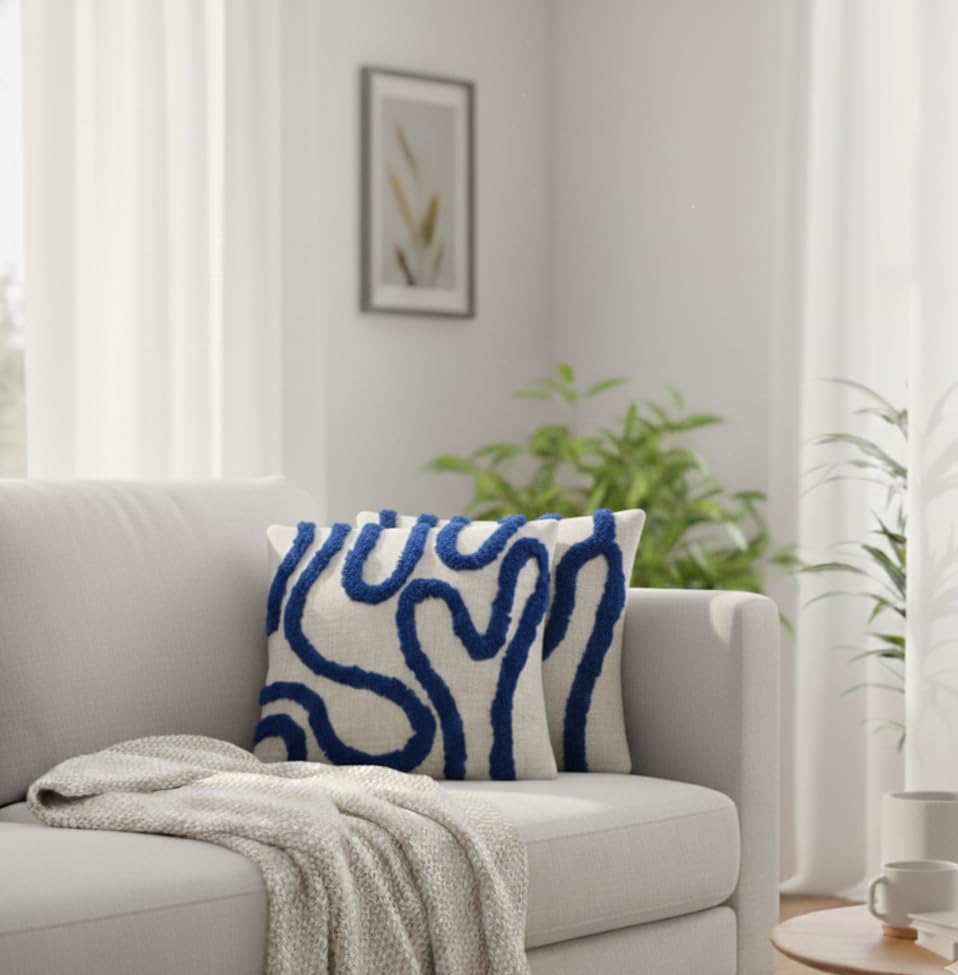 Image of Furnistitchs Premium Decorative Throw Cushion Pillow Cover Boho Home Decor - Living Room Bedroom Couch Sofa Cushion Covers 16 inch x 16 inch (1, Navy Zigzag)