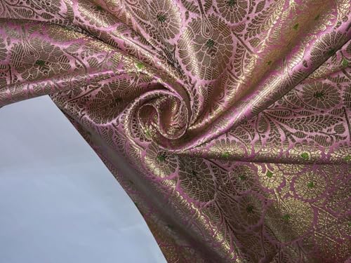 Tissu brocart rose floral jacquard doré pour confectionner vos robes de soirée