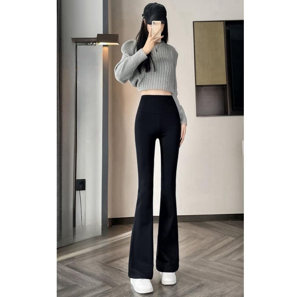 Collant Termici Donna Abbigliamento da Donna Svasato Autunno Autunno E Inverno Lungo Gambing Caldi Senza Piena Anca -Modello di Base-XXL-Nero