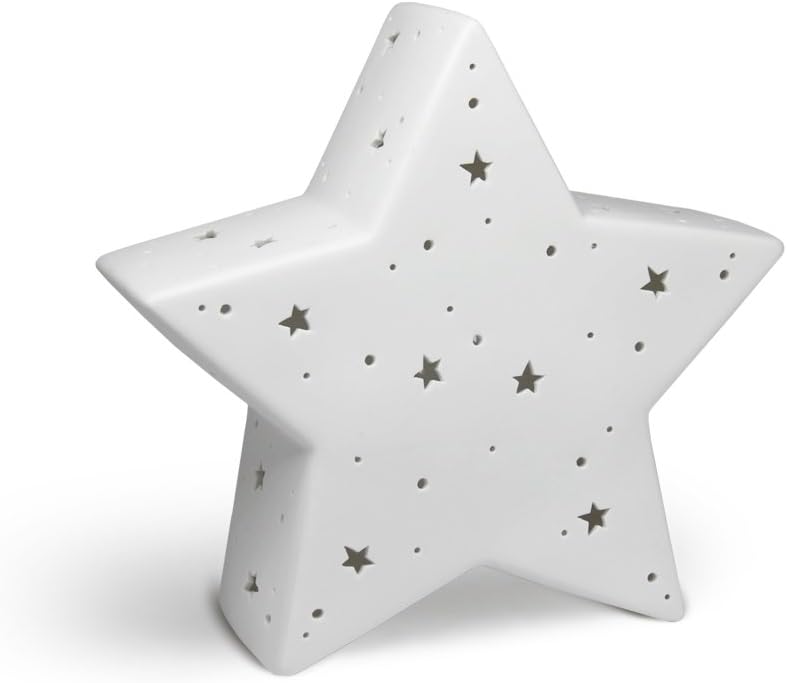 Handmade Porcelain Night Light for Kids - Star LED Table Lamp, Soft Glow Nursery Nightlight for Children's Bedroom, Baby Room Decor