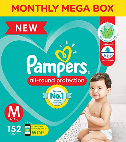 Image of Pampers Active Baby Diapers, New Born, 72 Count & Pampers Diaper Pants Monthly Box Pack, Medium, 152 Count