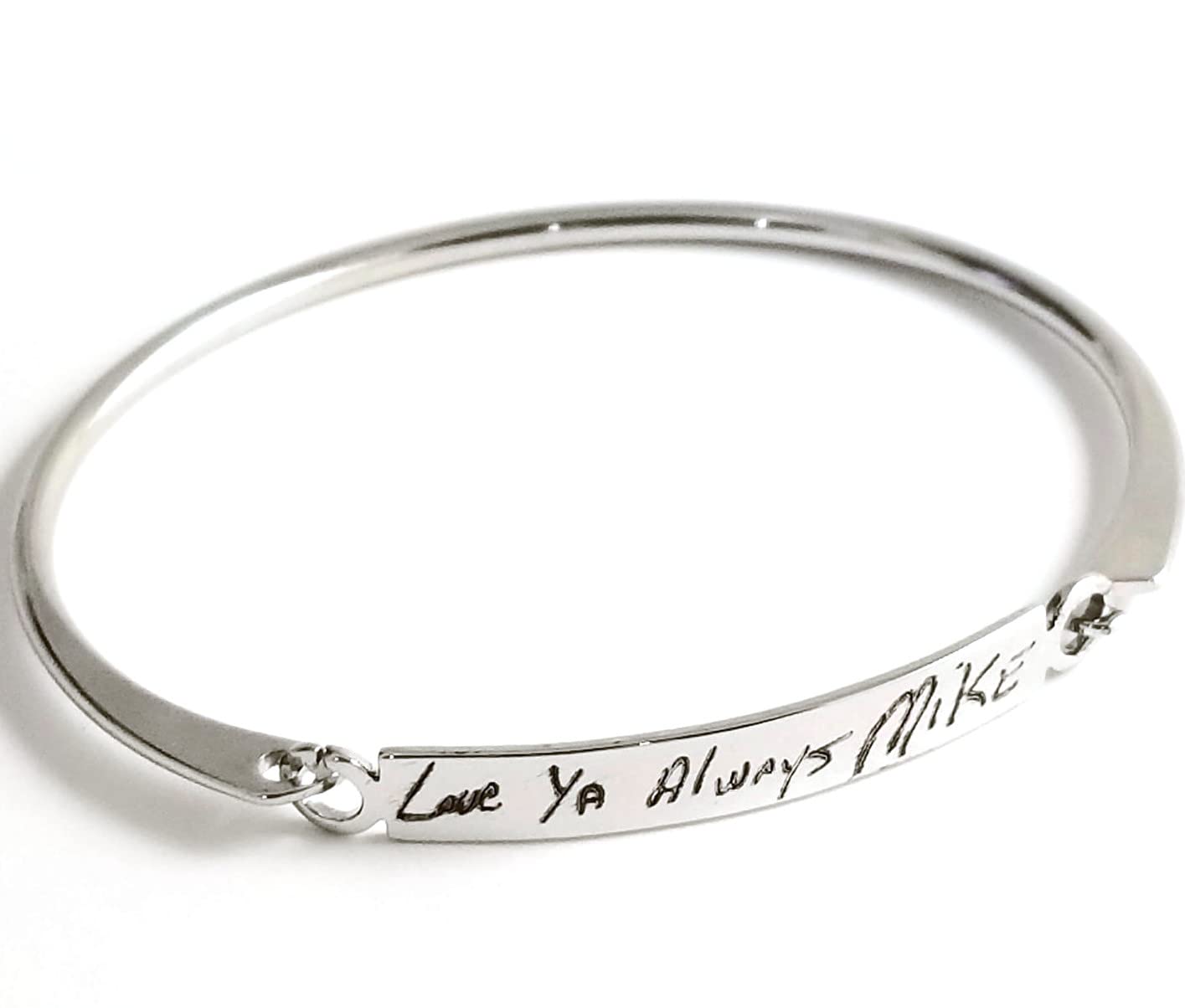 Actual Handwriting bangle, Custom handwritten bar bracelet, Personal engraved signature cuff, Memorial Keepsake Gift, Rose gold name bangle.