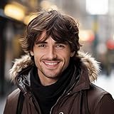 Short Mens Wig|Brown Wigs for Men|Synthetic Mens Wigs|Fluffy 80s Wig for Party&Daily Use