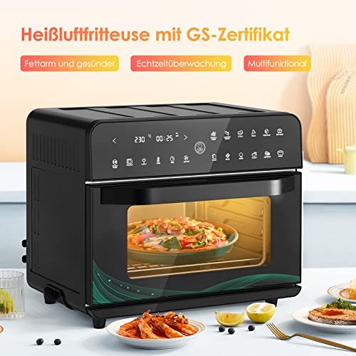 GIMTECH Mini-oven, 25 liter, heteluchtfriteuse XXL, 12 kookmodi, led-display, airfryer toaster grillen pizzaoven bakken braden fermentatie warm houden all-in one luchtfriteuse - Afbeelding 7