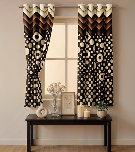 Image of Ultimate Trends Room Darkening Digital Printed Modern Curtain 65-70% Opacity,Diamond Eyelets, Tie Back, Modern Prints, 8 FEET Pack of 1,Brown Cream