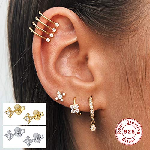 WZGWDC 2 ück 925 Sterling Silber Minimalist Punk Mujer Liebhaber Paare Damen Ohrstecker für Jubiläum Hochzeit Feiner Ohrring yc629 (Gem Color : Red)
