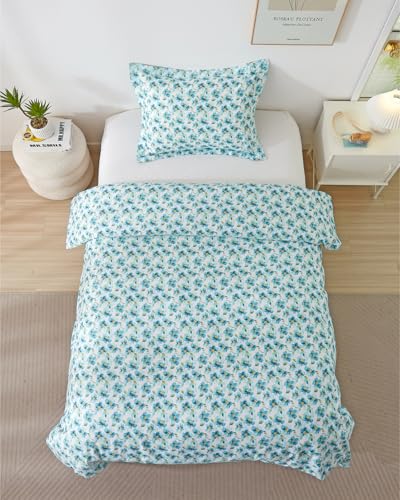 Image of Duvet Cover Twin /TXL Size Set - Extra Soft Floral Duvet Cover 68 x 90 with 1 Pillow Sham - Comfy, Cozy Breathable Floral Bedding Set - Hotel Luxury & Fade Free w / Zipper Closures & Ties - Blue Peony