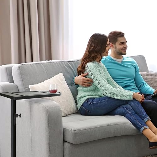 Yuhfera 360° Rotatable Sofa Tray Table For Couch Arm - Height Adjustable End Table For Bed Or Chair With Phone & Tablet Slots thumb #5