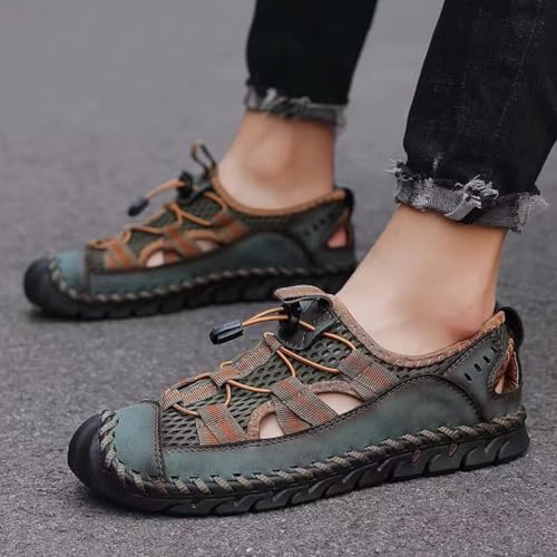 Men's Sandals Closed Toe Mesh Splicing Outdoor Leather Sandals2