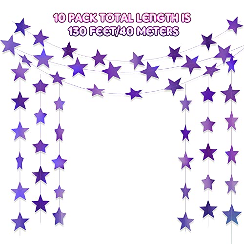 Image of Patelai Glitter Star Garland Banner 2026 Party Decor 130 Feet Star Hanging Streamers Twinkle Backdrop for Classroom Birthday Graduation Wedding Supplies(Holographic Purple)