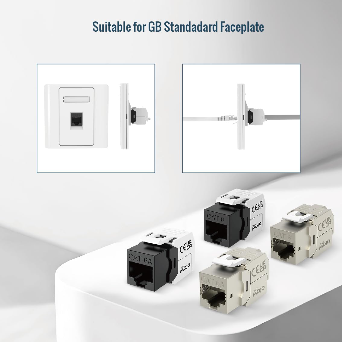 Tecmojo 24× CAT6A STP ekranowany Moduł Keystone RJ45, 10 Gigabit, AWG 22-24, beznarzędziowe gniazdo montażowe do kabla LAN, panelu krosowego i gniazda sieciowego, 24 sztuki, Srebrny