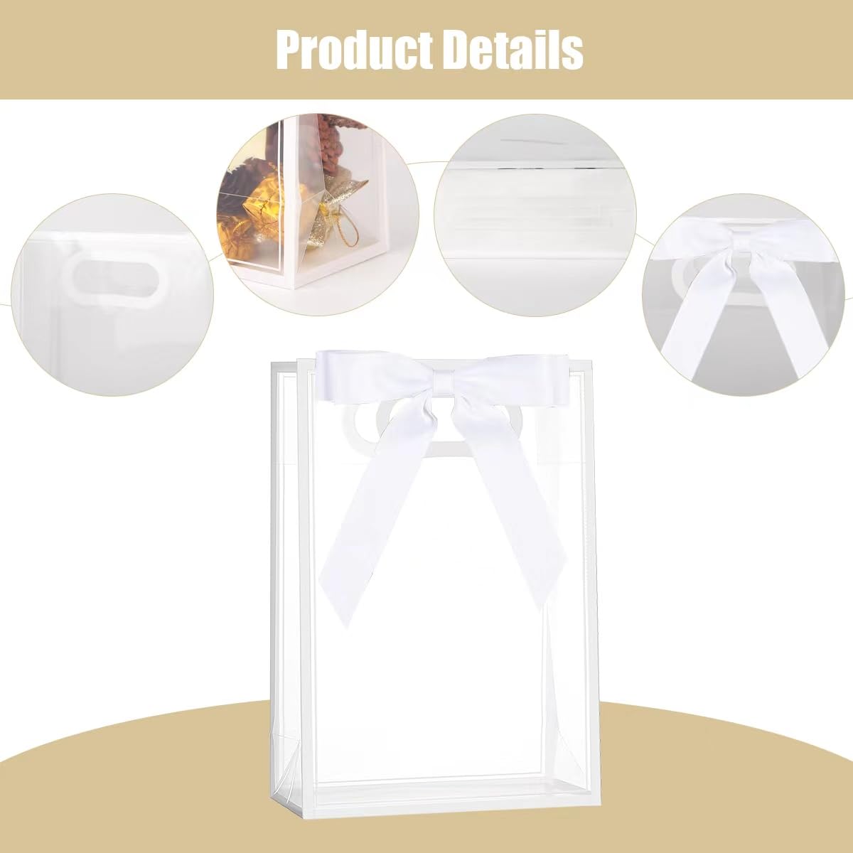 ZJHiome Clear Gift Bags with Handle, 8 PCS PVC Gift Bag with Ribbon Bow for Christmas Easter Wedding Baby Shower Birthday Party(White)