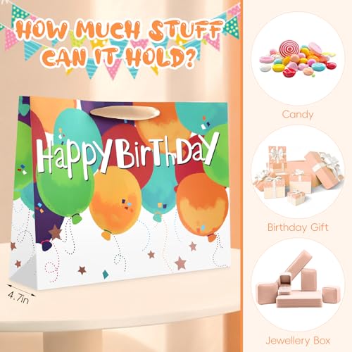 Image of JMANNI Large Happy Birthday Gift Bag with Tissue Papers and Greeting Card,Portable Paper Gift Bags with Handles,Present Bags for Women Men Birthday Party Supplies 13 inch x10.2 inchx4.7 inch(Coloured Balloon)