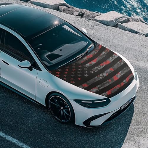 Image of American Flag Camo Car Hood Cover Elastic Fabric Patriotic Decorations for Auto Hood Washable Car Hood Wraps for Most Automotive Sedans Pickup Trucks SUVs