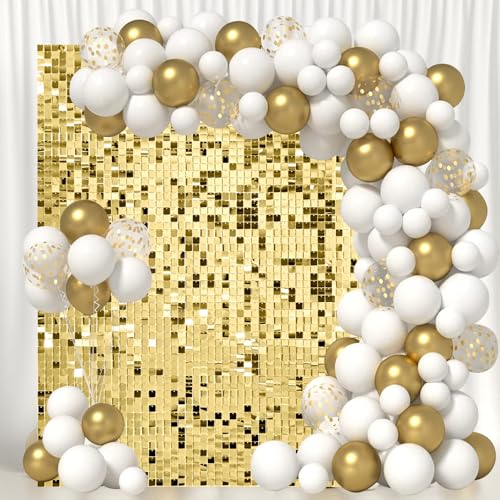 Image of Light Gold Shimmer Wall Backdrop 36 Panels Cover 6 x 6 Ft, Photo Backdrops for Wedding,Anniversary,Birthday,Party Decoration