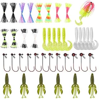 Bass Fishing Lure Beginner Kit, Fishing Lure Tackle Kit Includes Fishing Spoons, Worm Baits, Jig Heads, Fishing Hooks, Swivel Snaps, Skirt Jigs, Fishing Gears for Freshwater Saltwater (40pcs)