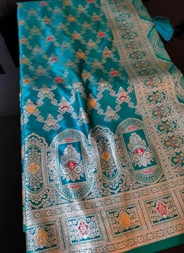 ASIAN CURVES sky blue banarasi silk saree in katan silk – image 2