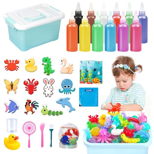IEEILULU Juguete de Gel de Agua, Creativos Elfo Mágico de Agua, Aqua Gelz Set con 13 Botes de Gel de Color y 10 Formas, Geles Mágicos 3D para Niños de 5 a 12 años (60ML-1)