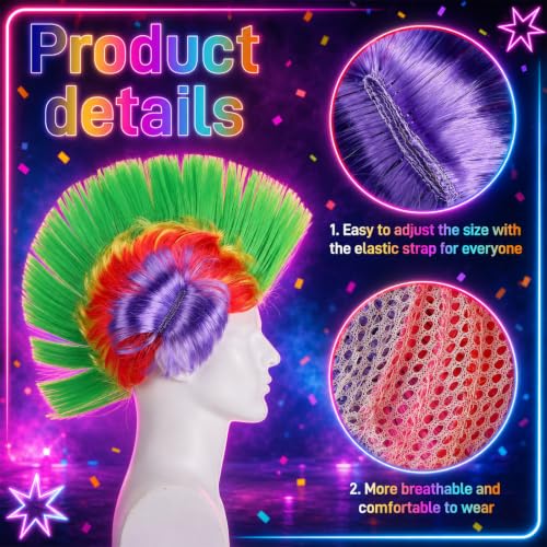 Image of Geyoga 12 Pcs Rainbow Mohawk Wigs for Men Multicolor Punk Rocker Wigs