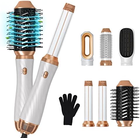 Hot Air Brush,Yitrust 6 in 1 Hair Dryer Brush,2023 Negative Ionic Detachable Hair Styling Tool Set,Round Hot Air Straightener Brush Volumizer,Air Curler Wand,Brush Blow Dryer Set